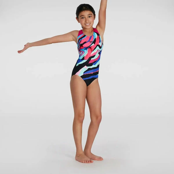 Speedo - Girls Swimsuit Digital Placement Splashback Black/Pink 3 Speedo - Girls Swimsuit Digital Placement Splashback Black/Pink