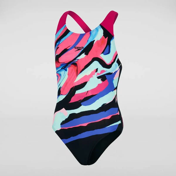 Speedo - Girls Swimsuit Digital Placement Splashback Black/Pink 6 Speedo - Girls Swimsuit Digital Placement Splashback Black/Pink - Image 4